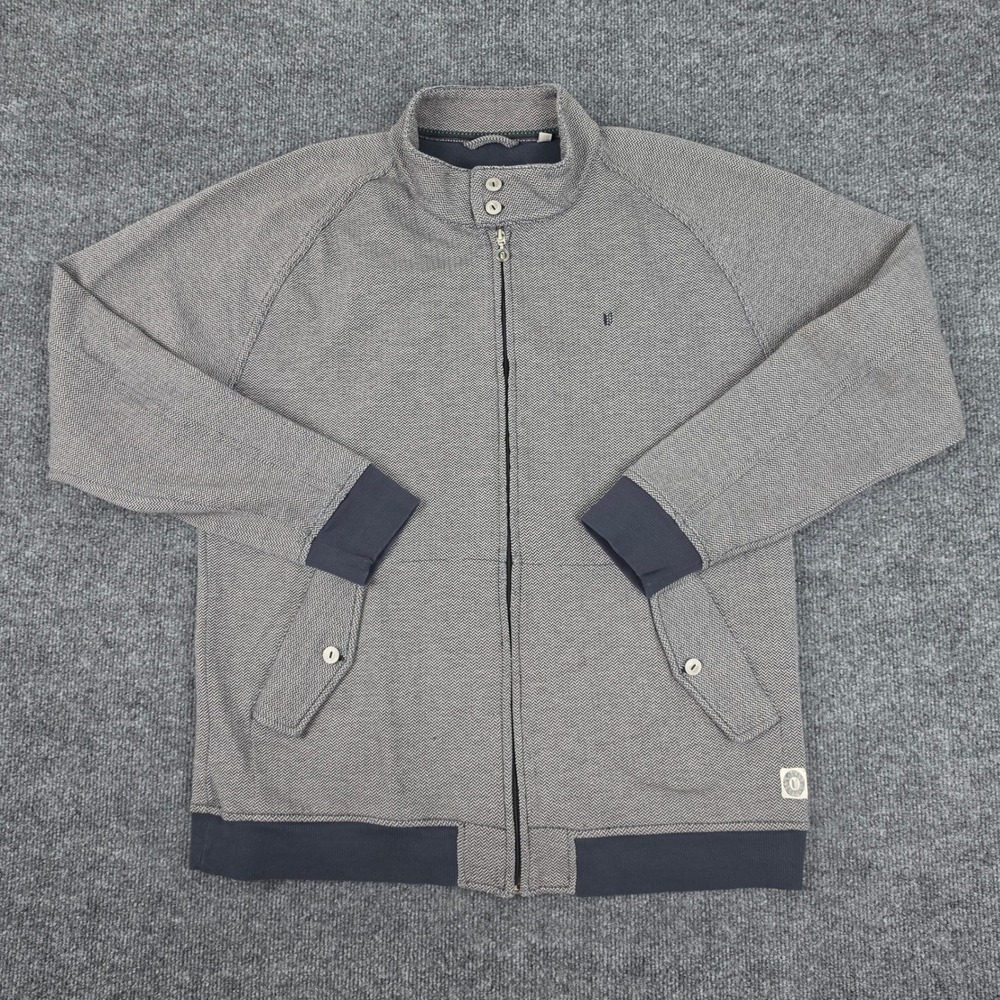 Linksoul Herringbone Full Zip Harrington Jacket Men's L Knit Gray Long Sleeve